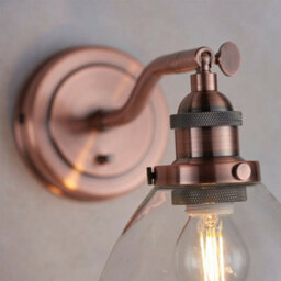 2 Pack Dimmable Led Wall Light Aged Copper & Glass Shade Adjustable Lamp Fitting - thumbnail 3