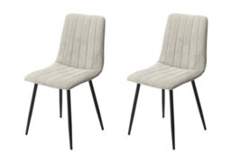 Core Products Pair Of Grey Straight Stitch Cord Fabric Dining Chairs - Black Tapered Legs - thumbnail 1