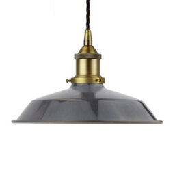 Slate Grey Small Trinity Metal Painted Dome Pendant Light With Matt Antique Brass Lamp Holder And Black Twisted Cable - Se Home