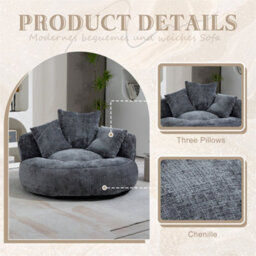 Abrihome Lazy Sofa Durable Comfort Lounger - High Back Chenille Bean Bag Chair With 3 Pillows, Indoor/outdoor Single Gaming Couch, Grey - thumbnail 5