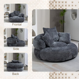 Abrihome Lazy Sofa Durable Comfort Lounger - High Back Chenille Bean Bag Chair With 3 Pillows, Indoor/outdoor Single Gaming Couch, Grey - thumbnail 4