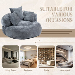 Abrihome Lazy Sofa Durable Comfort Lounger - High Back Chenille Bean Bag Chair With 3 Pillows, Indoor/outdoor Single Gaming Couch, Grey - thumbnail 6