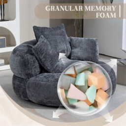 Abrihome Lazy Sofa Durable Comfort Lounger - High Back Chenille Bean Bag Chair With 3 Pillows, Indoor/outdoor Single Gaming Couch, Grey - thumbnail 3