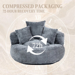 Abrihome Lazy Sofa Durable Comfort Lounger - High Back Chenille Bean Bag Chair With 3 Pillows, Indoor/outdoor Single Gaming Couch, Grey - thumbnail 2
