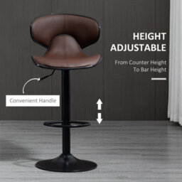 Homcom Adjustable Swivel Bar Stools Set Of 2, Barstools For Counter Bar, Brown - thumbnail 5