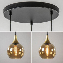 Luminosa Lighting Luminosa Callisto Cluster Pendant Ceiling Light Black, Gold Amber Glass Shade 3X E27 - thumbnail 3