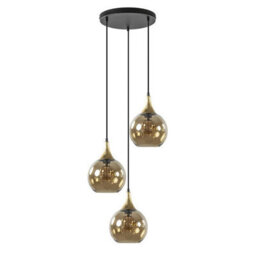 Luminosa Lighting Luminosa Callisto Cluster Pendant Ceiling Light Black, Gold Amber Glass Shade 3X E27 - thumbnail 2