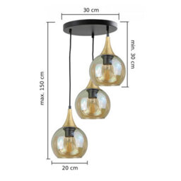 Luminosa Lighting Luminosa Callisto Cluster Pendant Ceiling Light Black, Gold Amber Glass Shade 3X E27 - thumbnail 5