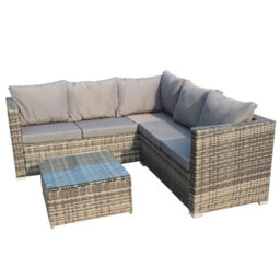 Birchtree Rattan Garden Furniture Set Corner Sofa Glass Table Patio 5 Seaters Grey - thumbnail 5