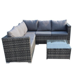 Birchtree Rattan Garden Furniture Set Corner Sofa Glass Table Patio 5 Seaters Grey - thumbnail 6