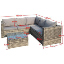 Birchtree Rattan Garden Furniture Set Corner Sofa Glass Table Patio 5 Seaters Grey - thumbnail 4
