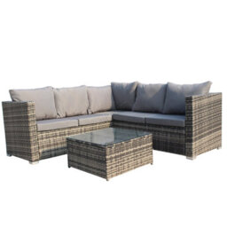 Birchtree Rattan Garden Furniture Set Corner Sofa Glass Table Patio 5 Seaters Grey - thumbnail 2