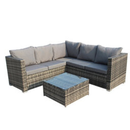 Birchtree Rattan Garden Furniture Set Corner Sofa Glass Table Patio 5 Seaters Grey - thumbnail 3