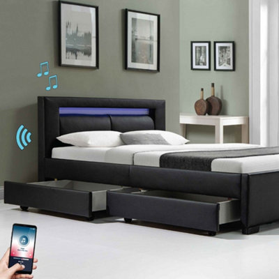 Ecasa Tokyo Rgb Led Bluetooth Speaker Double 4Ft 6 Bed Faux Leather 4 Drawer Storage Remote Control  Black - image 1
