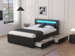 Ecasa Tokyo Rgb Led Bluetooth Speaker Double 4Ft 6 Bed Faux Leather 4 Drawer Storage Remote Control  Black - thumbnail 2