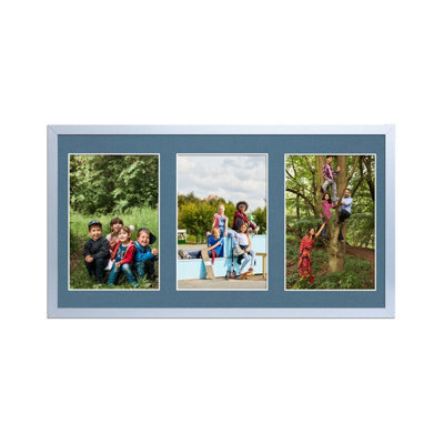 AK Frames 40X20Cm Silver Sleek Multi Photo Frame With Pompadour Mount - Holds 3 Apertures (3X) 6X4 Photos - image 1