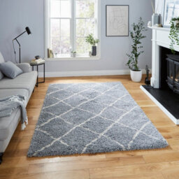 Grey Cream Shaggy Modern Geometric Moroccan Rug For Living Room Bedroom And Dining Room-160Cm X 220Cm