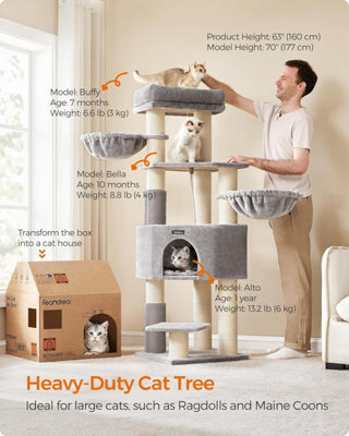 Songmics Cat Tree, Heavy-Duty Cat Tower With Self-Warming Pads, 2 Self-Groomers, 9 Scratching Posts, Dove Grey And Cream White - image 1