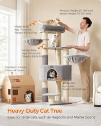 Cat Tree, Heavy-Duty Cat Tower With Self-Warming Pads, 2 Self-Groomers, 9 Scratching Posts, Dove Grey And Cream White