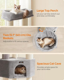 Songmics Cat Tree, Heavy-Duty Cat Tower With Self-Warming Pads, 2 Self-Groomers, 9 Scratching Posts, Dove Grey And Cream White - thumbnail 3