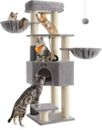 Songmics Cat Tree, Heavy-Duty Cat Tower With Self-Warming Pads, 2 Self-Groomers, 9 Scratching Posts, Dove Grey And Cream White - thumbnail 7