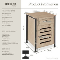 Tectake Bedside Table Waterford   - Industrial Wood Light, Oak Sonoma - thumbnail 6