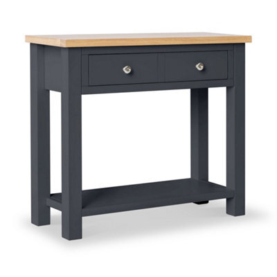 Farro Charcoal 85Cm Console Table With Drawer - Painted With Oak Top - By Roseland Furniture - image 1