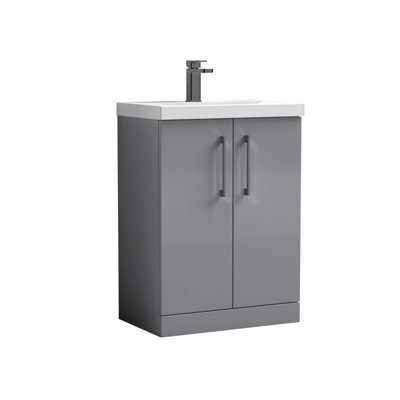Balterley Bramshall Modern Bathroom 2 Soft Close Door & Mid-Edge Vanity Unit Basin, Satin Grey, 600mm - image 1