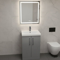 Balterley Bramshall Modern Bathroom 2 Soft Close Door & Mid-Edge Vanity Unit Basin, Satin Grey, 600mm - thumbnail 2