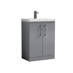 Balterley Bramshall Modern Bathroom 2 Soft Close Door & Mid-Edge Vanity Unit Basin, Satin Grey, 600mm - thumbnail 1