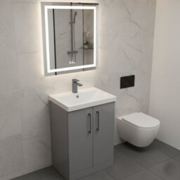 Balterley Bramshall Modern Bathroom 2 Soft Close Door & Mid-Edge Vanity Unit Basin, Satin Grey, 600mm - thumbnail 4