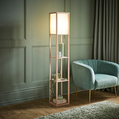 Valuelights Struttura Pink Shelving Unit Floor Lamp With Fabric Shade - image 1