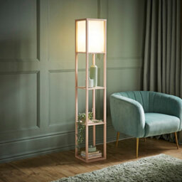 Valuelights Struttura Pink Shelving Unit Floor Lamp With Fabric Shade