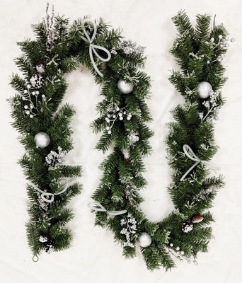 Best Artificial 12Ft / 360Cm Decorated Frozen Christmas Garland With Realistic Ice Crystals With 100 Bright White Battery Lights - image 1