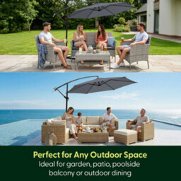 Keplin 3M 6 Ribs Cantilever Garden Parasol Umbrella With Crank Handle & Cover, Uv Resistant, Water-Repellent Polyester,  Grey - thumbnail 7