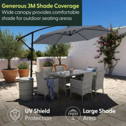 Keplin 3M 6 Ribs Cantilever Garden Parasol Umbrella With Crank Handle & Cover, Uv Resistant, Water-Repellent Polyester,  Grey - thumbnail 2