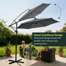 Keplin 3M 6 Ribs Cantilever Garden Parasol Umbrella With Crank Handle & Cover, Uv Resistant, Water-Repellent Polyester,  Grey - thumbnail 3