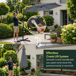 Keplin 3M 6 Ribs Cantilever Garden Parasol Umbrella With Crank Handle & Cover, Uv Resistant, Water-Repellent Polyester,  Grey - thumbnail 4