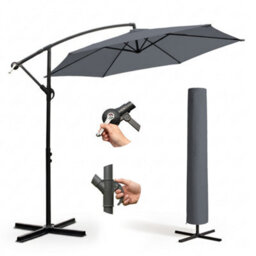 Keplin 3M 6 Ribs Cantilever Garden Parasol Umbrella With Crank Handle & Cover, Uv Resistant, Water-Repellent Polyester,  Grey - thumbnail 1