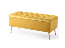120Cm Amara Chesterfield Ottoman Storage Bench - Plush Velvet Shoes Bench - Mustard Gold Upholstery Footstool Storage With Legs - thumbnail 3