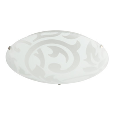 Happy Homewares Traditional Frosted White Floral Circular Glass Ip20 Flush Ceiling Light Fitting - image 1