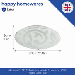 Happy Homewares Traditional Frosted White Floral Circular Glass Ip20 Flush Ceiling Light Fitting - thumbnail 6