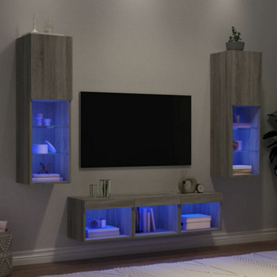 Vidaxl 5 Piece Tv Wall Units With Led Grey Sonoma Engineered Wood - image 1