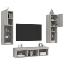 Vidaxl 5 Piece Tv Wall Units With Led Grey Sonoma Engineered Wood - thumbnail 4