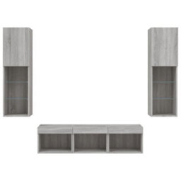 Vidaxl 5 Piece Tv Wall Units With Led Grey Sonoma Engineered Wood - thumbnail 7