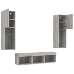 Vidaxl 5 Piece Tv Wall Units With Led Grey Sonoma Engineered Wood - thumbnail 6