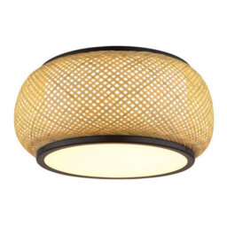 Luminosa Lighting Luminosa Bambora Cylindrical Ceiling Light Matt Black, Bamboo Led 3000//4000/6000K - thumbnail 4