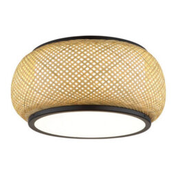 Luminosa Lighting Luminosa Bambora Cylindrical Ceiling Light Matt Black, Bamboo Led 3000//4000/6000K - thumbnail 1