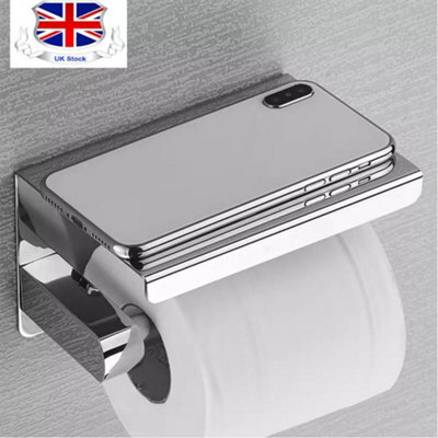Stainless Steel Toilet Paper Holder With Phone Shelf, Bathroom Tissue Holder - image 1