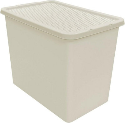 Storm Trading Group 3 X Cream 80L Rattan Effect Large Plastic Stackable Home Office Storage Containers With Lids - image 1